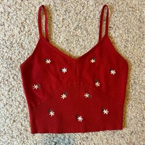 Red Floral Cropped Tank Top